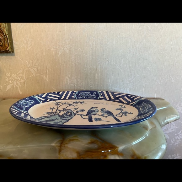 Blue & White Floral Bird Ceramic Oval Platter 14”L x 10”W - Picture 3 of 3